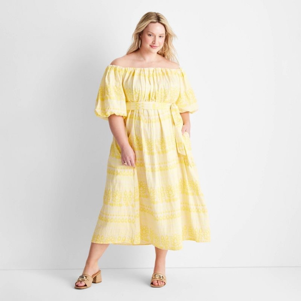 Future Collective Jenny K Lopez Floral Off the Shoulder Puff Sleeve Midi Dress